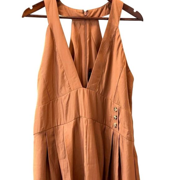 Anthropologie Sleeveless V-Neck Pinafore Romper Size Medium in Brown NEW - Picture 6 of 10